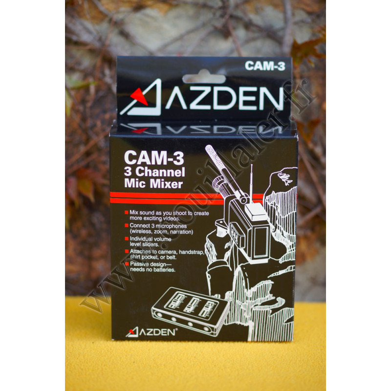 Boîtier Azden CAM-3 - Répartiteur Canaux Audio - Mixette pour microphone caméra