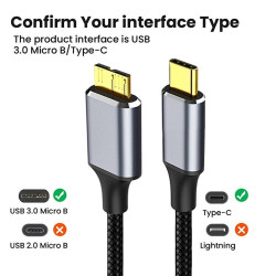 USB cable Type-C to Micro-B for external disk - High speed 5Gbps - 50cm