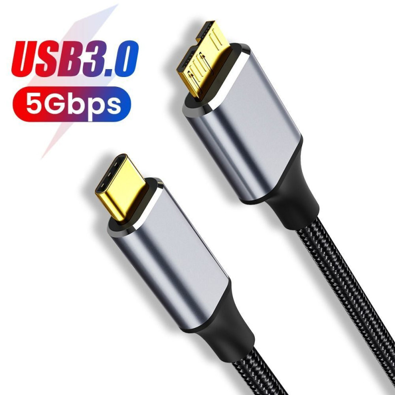 USB cable Type-C to Micro-B for external disk - High speed 5Gbps - 50cm