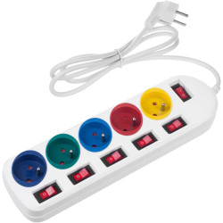 Bloc multiprises avec interrupteurs MacLean MCE204MW - Câble 1.5m - blanc