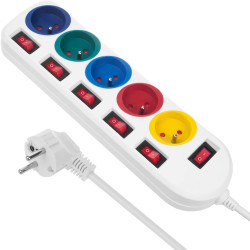 Bloc multiprises avec interrupteurs MacLean MCE204MW - Câble 1.5m - blanc
