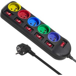 Bloc multiprises avec interrupteurs MacLean MCE204M - Câble 1.5m - noir
