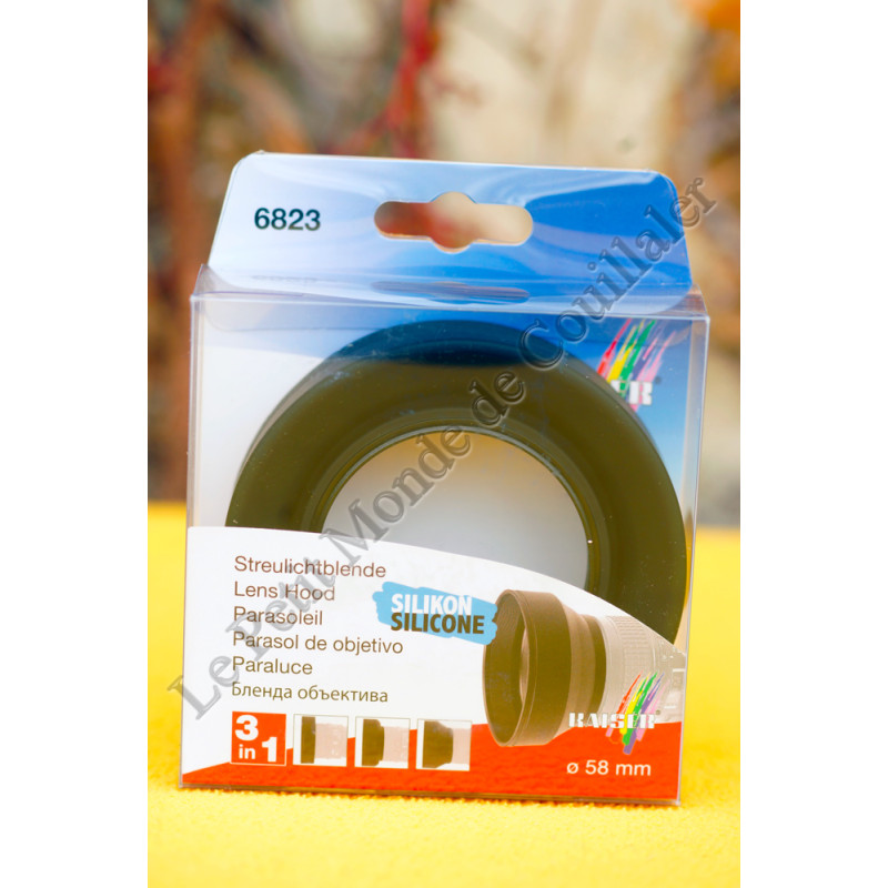 Pare-soleil 3-en-1 Kaiser 6823 - 58mm - Souple et Rétractable - Grand-angle ou téléobjectif