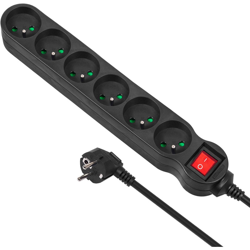 MacLean MCE225 multi-socket blocks with switch - 1.5m cable - black