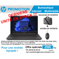 BUNDLE PC PORTABLE HP 250 G9 9B9J5EA + SACOCHE + SOURIS FILAIRE - Promotion
