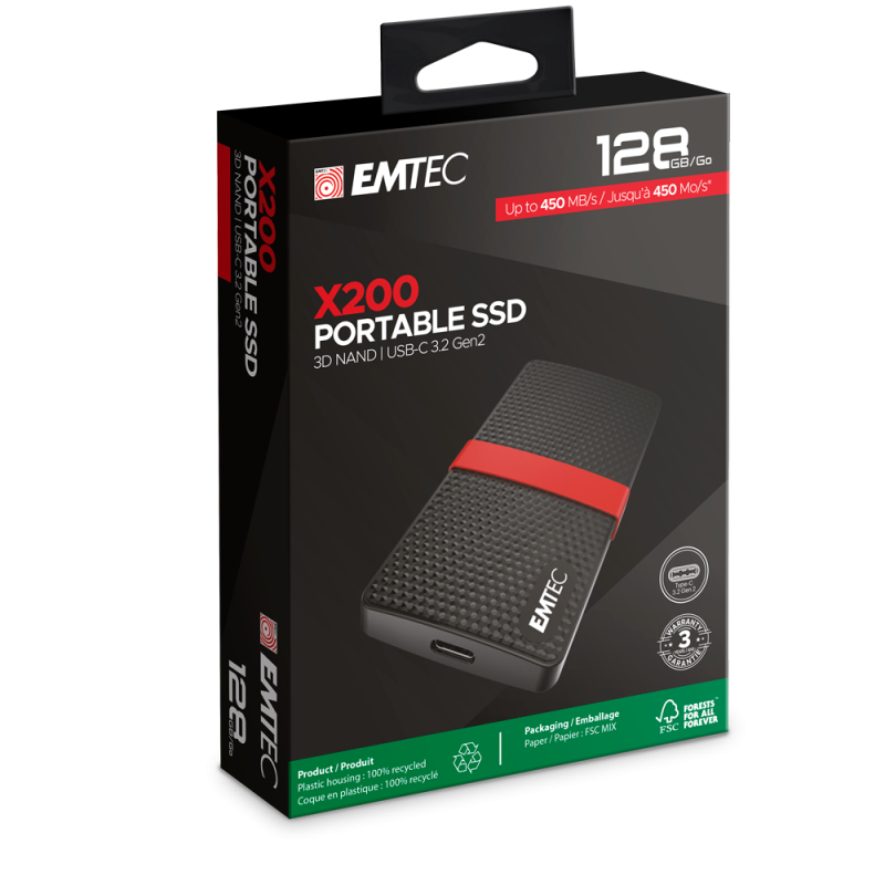 Emtec X200 Power Plus Portable SSD 128Go USB Disque Externe USB