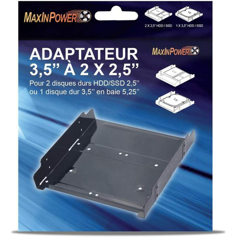 MaxInPower Adaptateur disques dur SSD/HDD vers baie 5.25" - KIT2DDA525