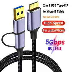 USB cable Type-A or Type-C to Micro-B for external disk - High speed 5Gbps - 50cm