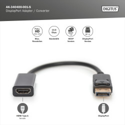 Display Port - HDMI Video Adapter Cable - For PC computer monitor - Digitus AK-340400-001-S