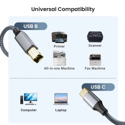 Câble d'imprimante USB-B vers USB-C - 480Mbps USB 2.0 - Connecteur métal mâle