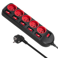 MacLean MCE204 Power Strip with Individual Switches - 1.5m Black