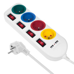 Bloc multiprises interrupteurs individuels MacLean MCE229W – 4 prises + 2 USB-A