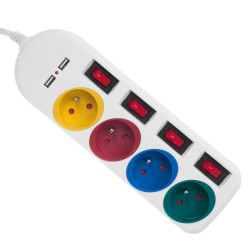 Bloc multiprises interrupteurs individuels MacLean MCE229W – 4 prises + 2 USB-A