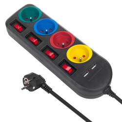 Bloc multiprises interrupteurs individuels MacLean MCE229B – 4 prises + 2 USB-A