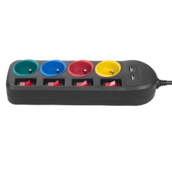 Bloc multiprises interrupteurs individuels MacLean MCE229B – 4 prises + 2 USB-A