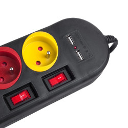 Bloc multiprises interrupteurs individuels MacLean MCE229B – 4 prises + 2 USB-A