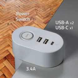 Multiprise bureau Onlan Gaming 3 prises + 2 USB-A + 1 USB-C avec pince