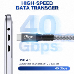 USB4 40Gbps 8K 240W Thunderbolt 4 USB-C Cable – Data Transfer, Fast Charging