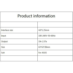 Chargeur ASUS 19V 2.37A 45W – Adaptateur secteur - 4.0x1.35mm - Compatible PC